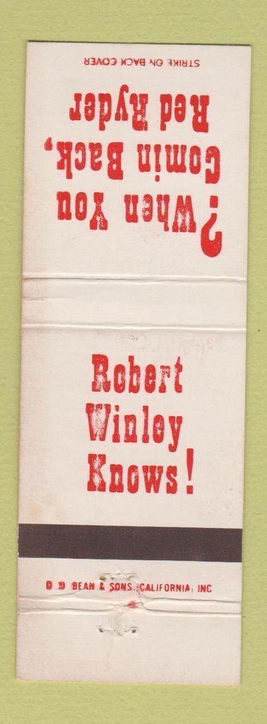 Matchbook Cover - When You Coming Back Red Ryder Play West Hollywood CA 1978