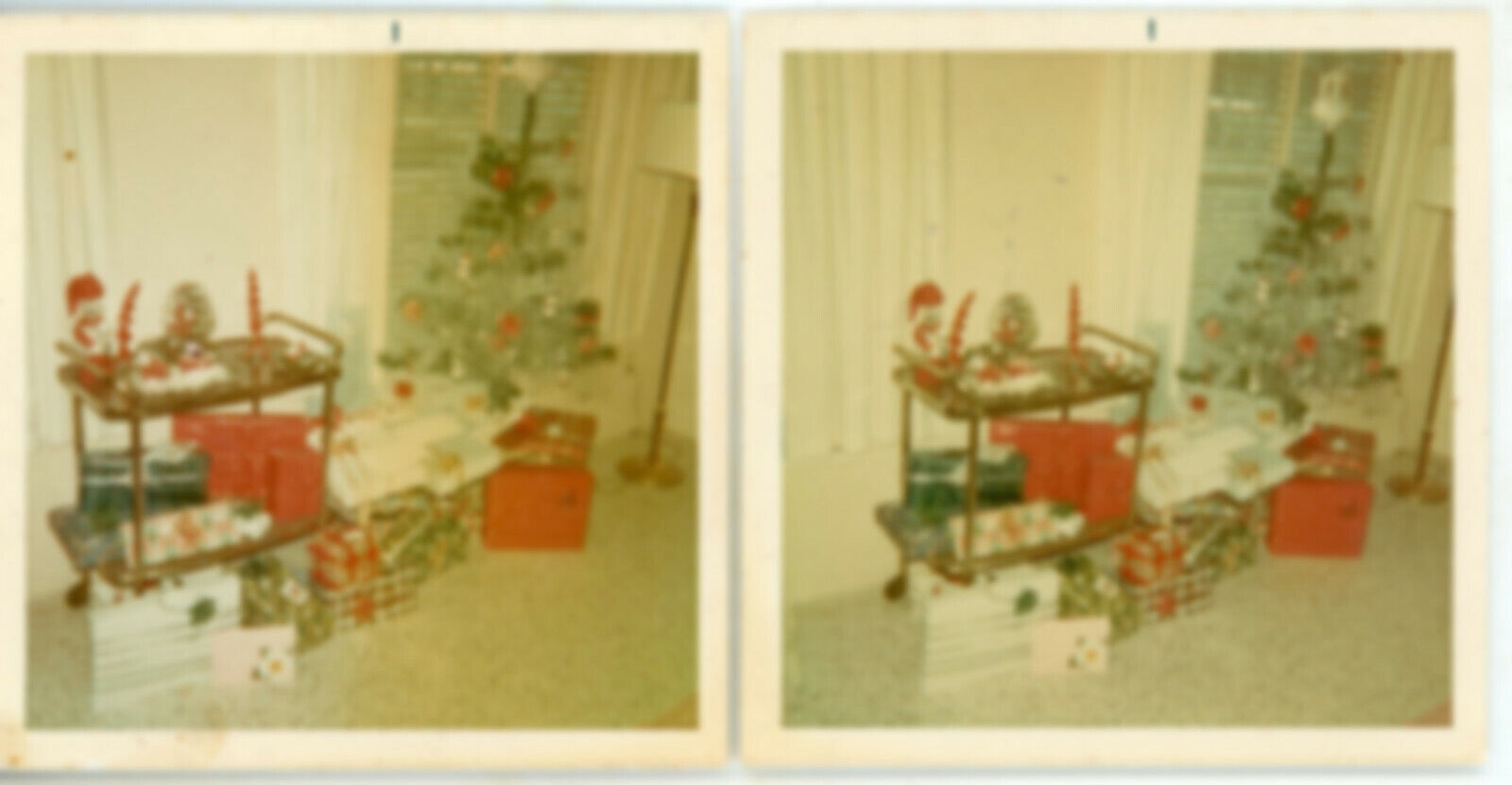 Christmas Vintage Photos Aluminum Tree Metal Tea Cart Presents 1968 Mid Century