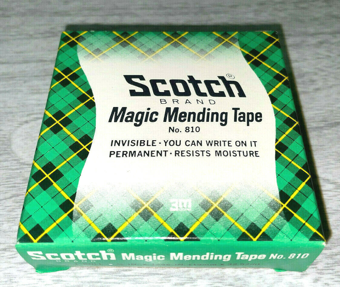 VTG Unused Scotch 3M Brand Magic Mending Tape No. 810 Green Plaid Box NOS