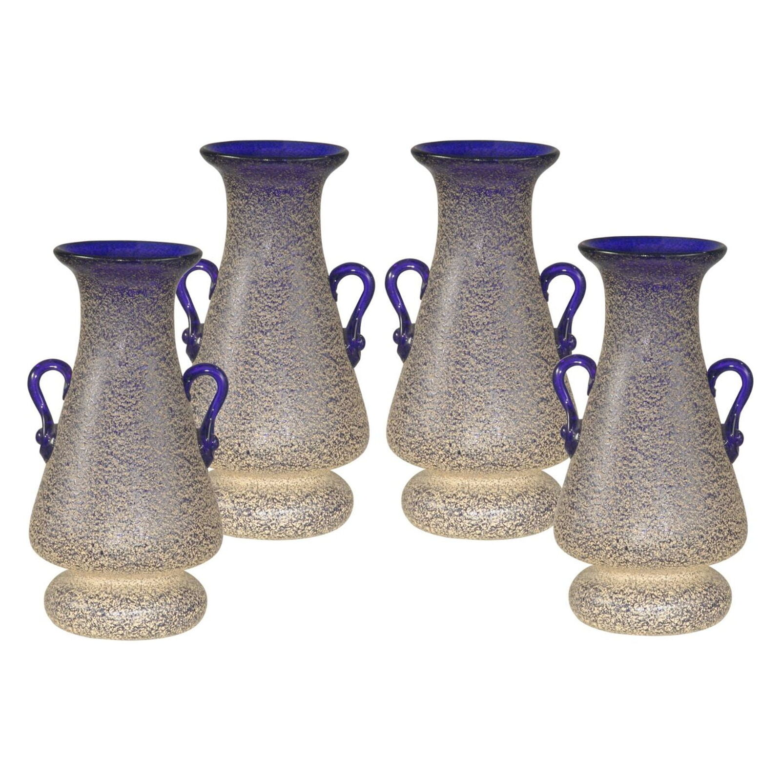 Set of 4 Blue and White Contemporary Glass Vases 7.25\