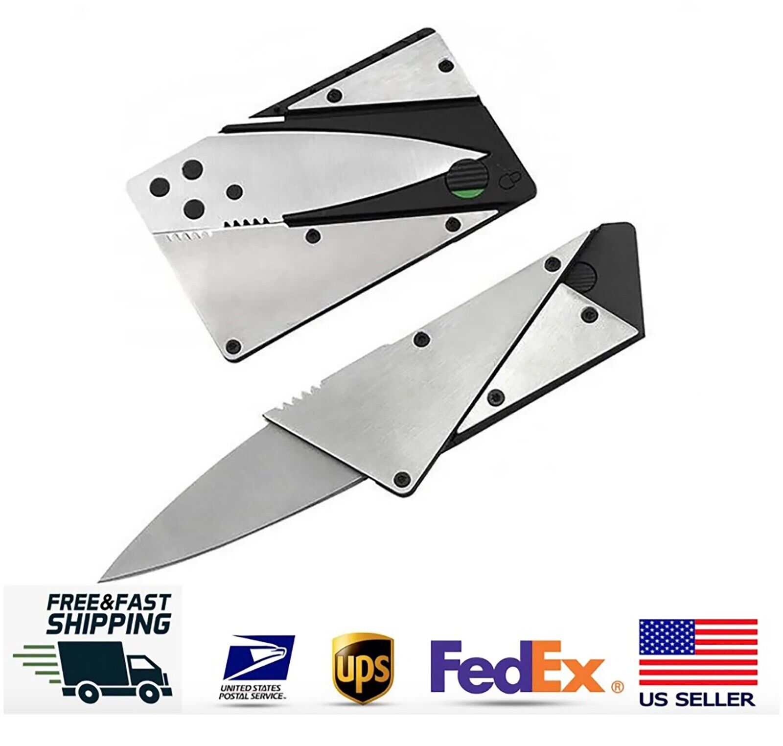 2 Stainless Folding Credit Card Wallet Knife BUNDLE LOT Sharp Backup Blade Gift