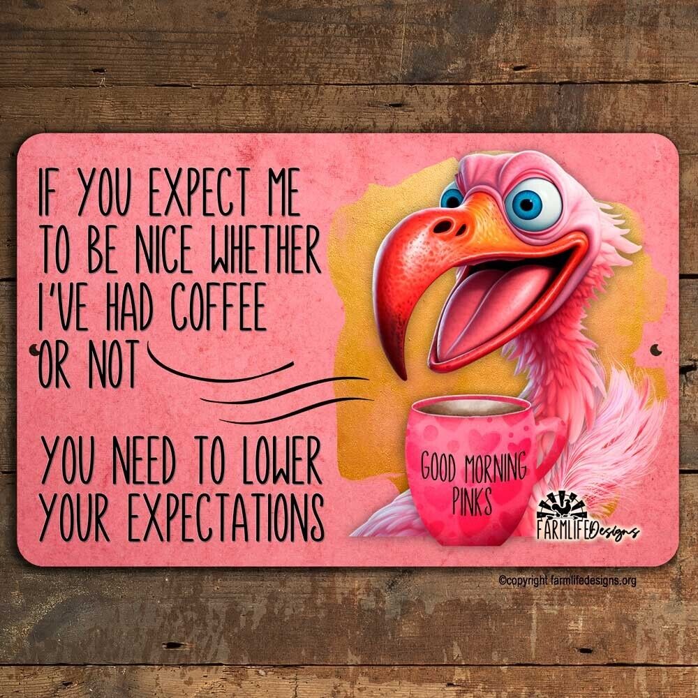 Flamingo Coffee Sign, expect me to be nice, coffee bar sign, 12\