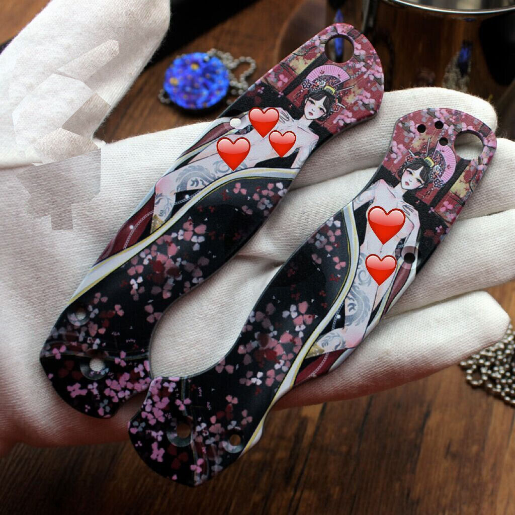 2Pc Ti Alloy Knife Handle Patch Geisha style for Spyderco Paramilitary C81 Gifts
