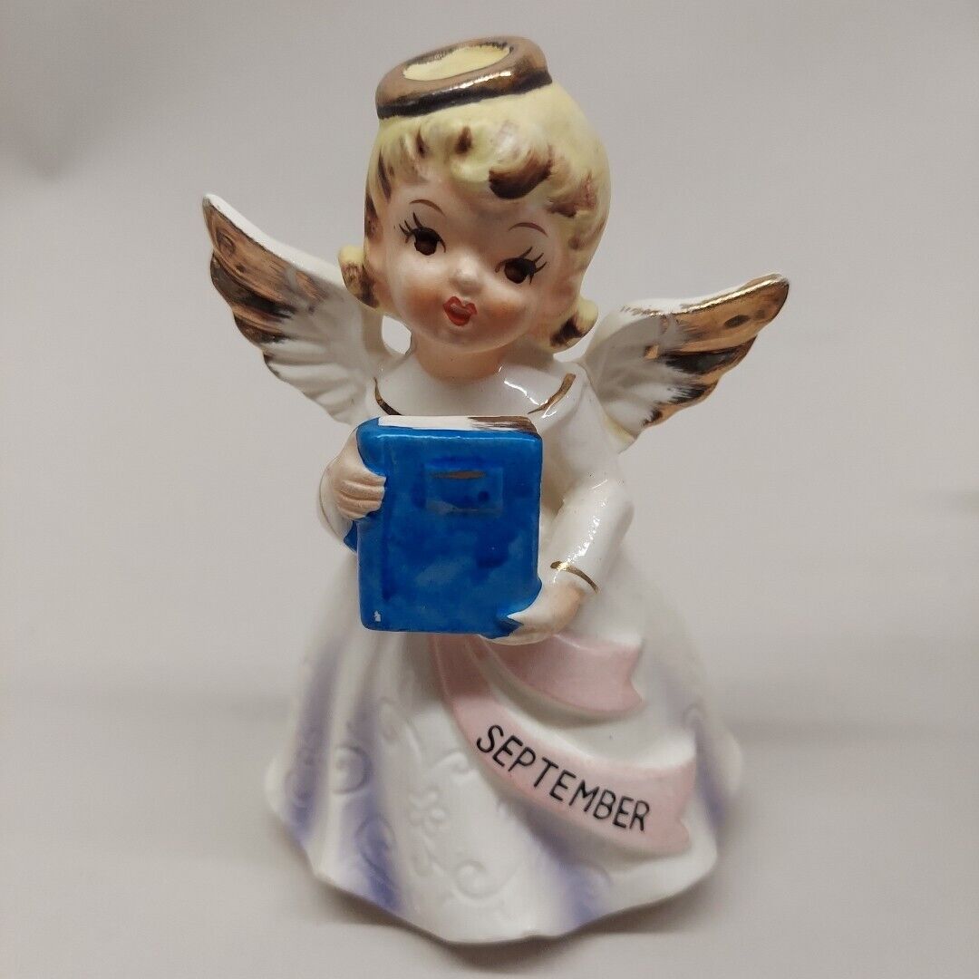 Vintage Japan Ceramic September Birthday Angel Japan Holding A Book Figurine
