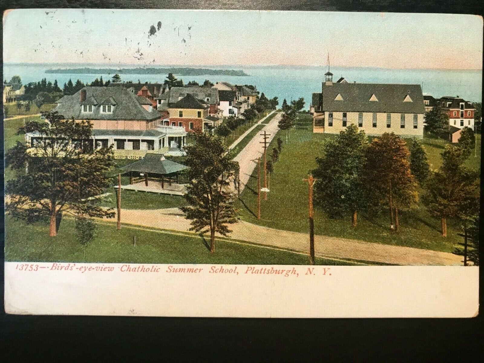 Vintage Postcard 1929 Birds'-eye-view Catholic Summer School Plattsburgh N.Y.