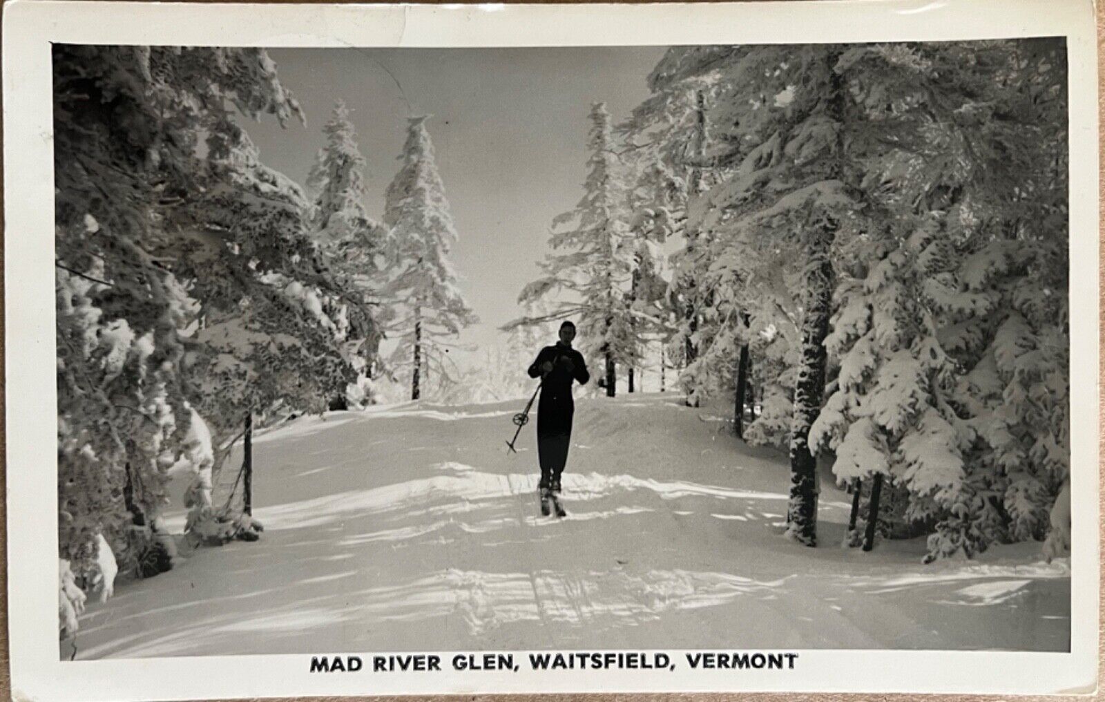 RPPC Waitsfield Vermont Mad River Glen Snow Skier Real Photo Postcard c1950
