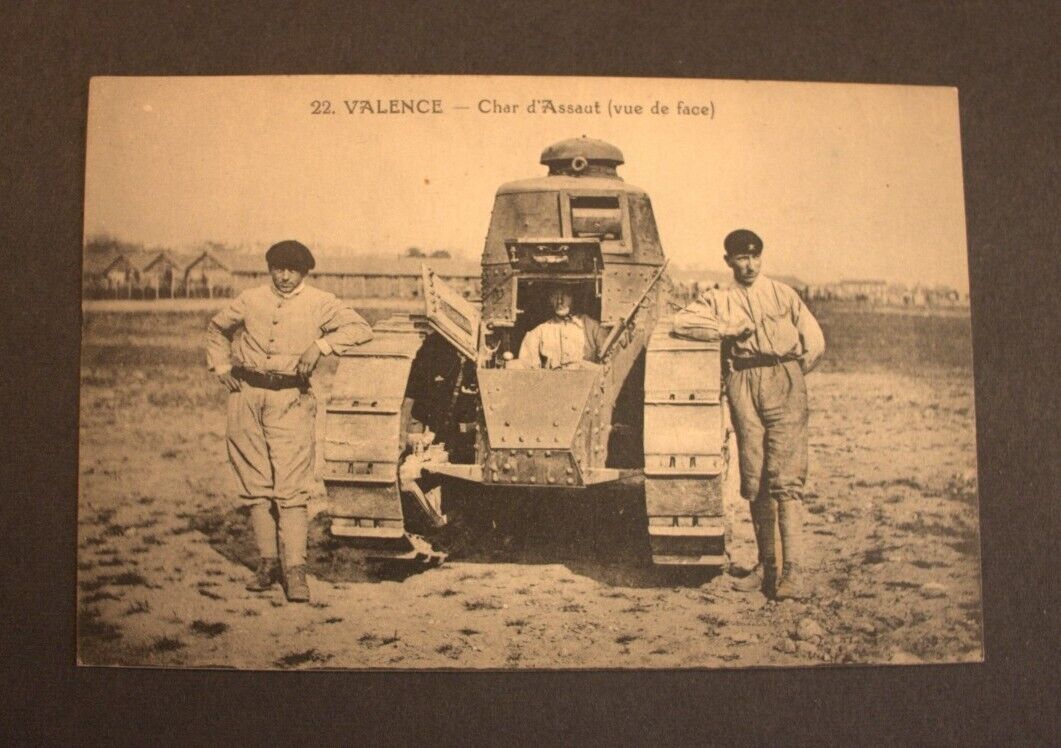 Historical postcard dated 1921, World War I French tank