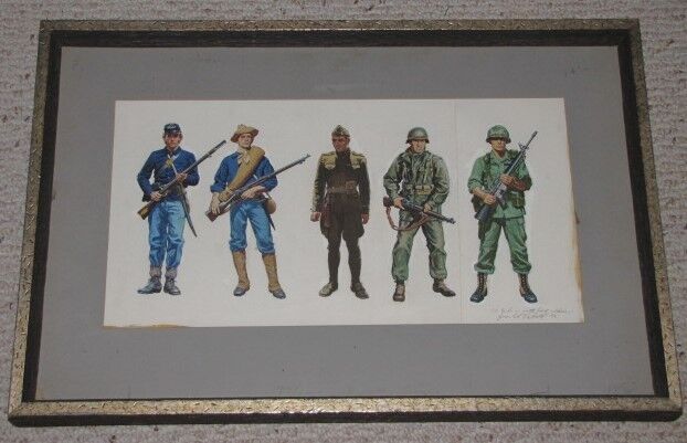 Original EDWARD VEBELL US Army Soldiers GOUACHE PAINTING Illustration SIGNED