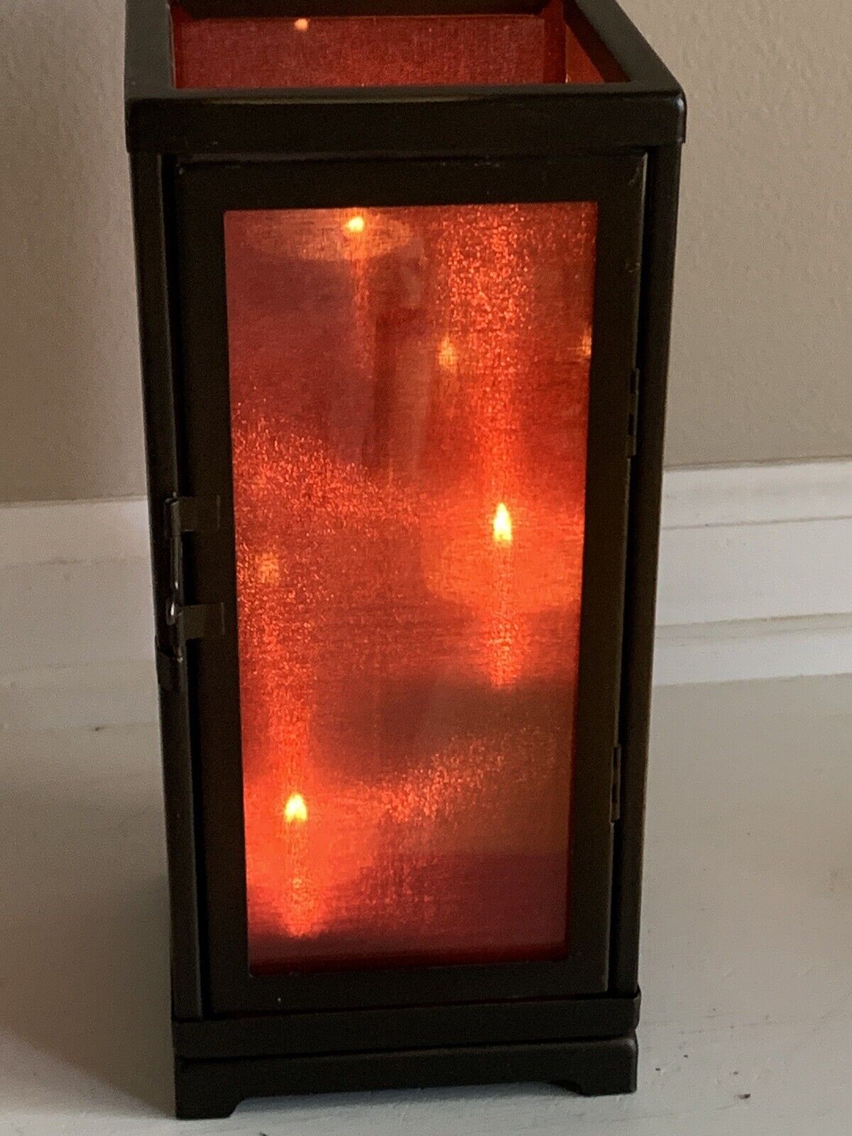 Partylite Red Shimmering Fabric Glass Paneled Candle Holder Retired 9.75”