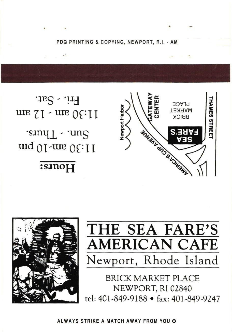 The Sea Fare's American Cafe, Newport, Rhode Island Vintage Matchbook Cover