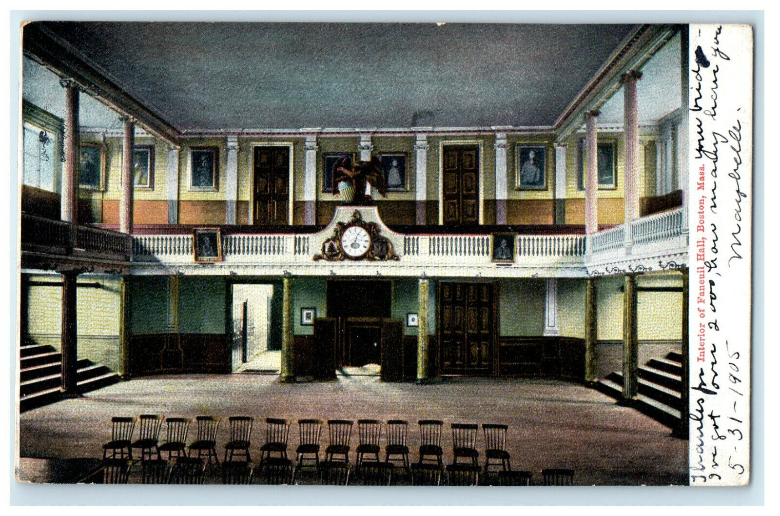 1905 Interior of Faneuil Hall, Boston, Massachusetts MA Posted Postcard