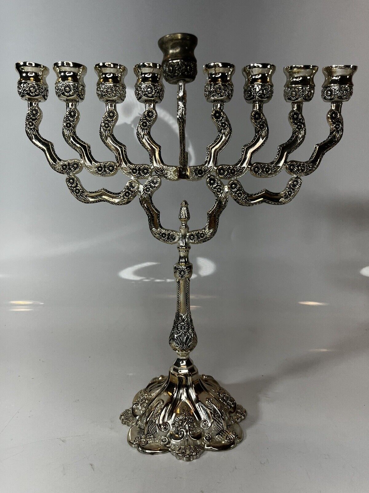 Judaica Hanukkah 11.5” Menorah Removable 9th Head Gorgeous Floral Pattern