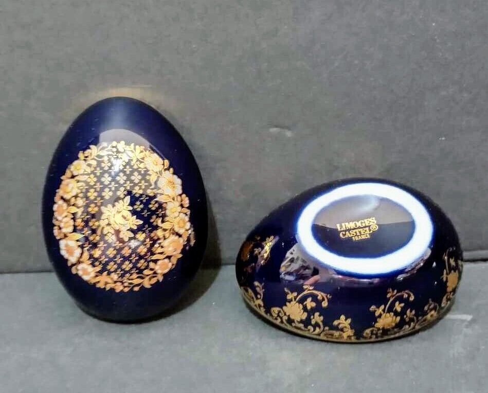  LIMOGES CASTEL   Cobalt Blue Easter Egg Trinket Box - 22k Gold 