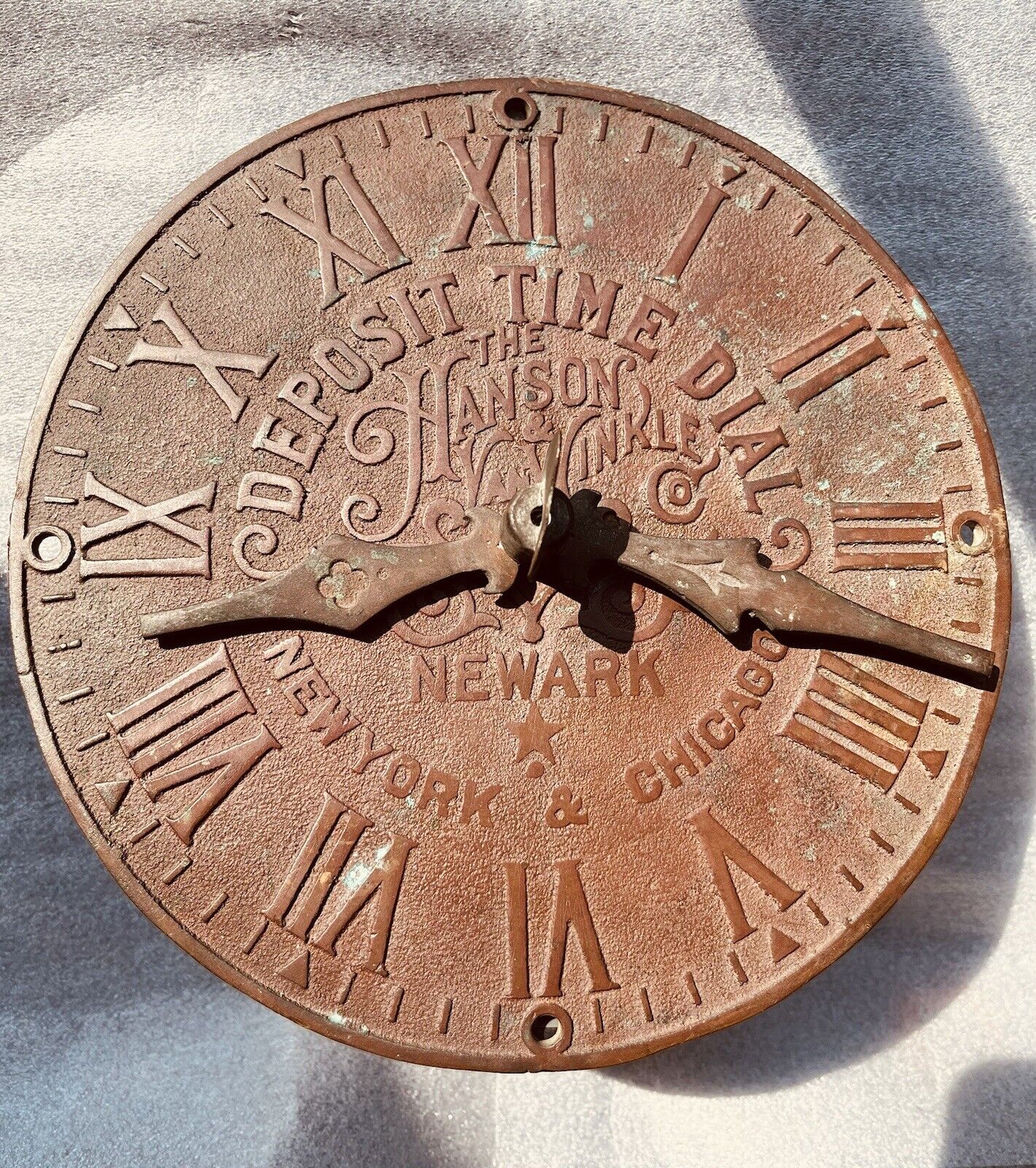 Antique Bronze/Brass Advertising Clock-Dial of Hanson Van Winkle Co of Newark NJ