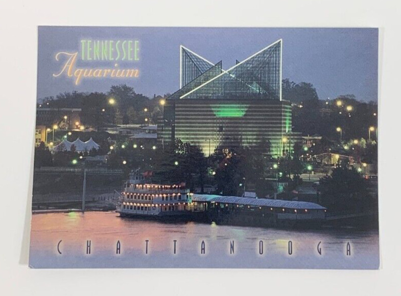 Aerial View Tennessee Aquarium at Night Chattanooga Tennessee Postcard Unposted