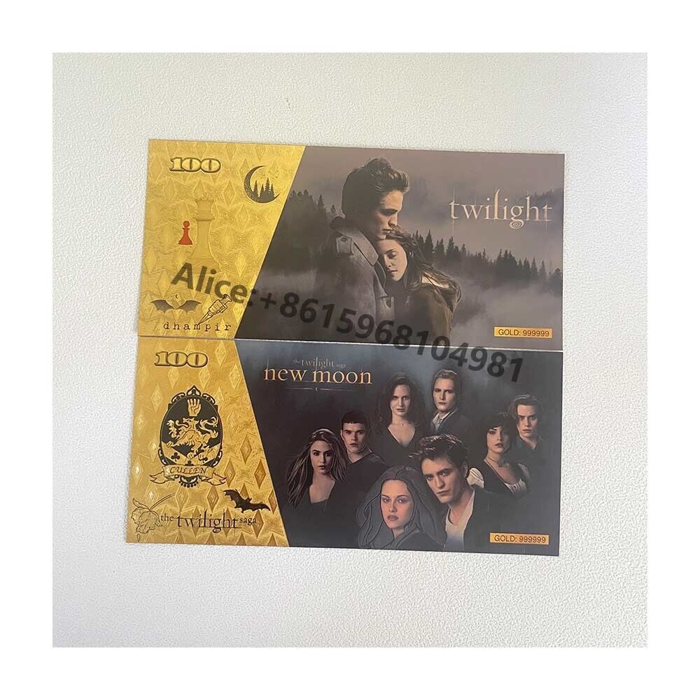 10 PCS American Famous Movie Gold Foil Banknote New Moon Golden Ticket Cards