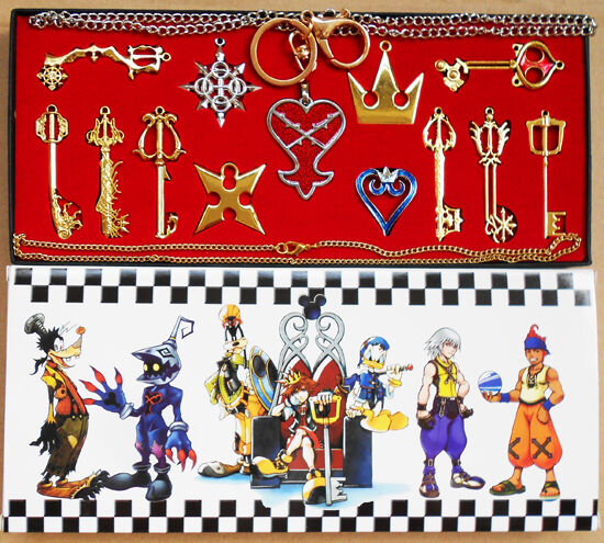13pcs/Set Kingdom Hearts II KEY BLADE Necklace Pendant+Keyblade+Keychain Gold