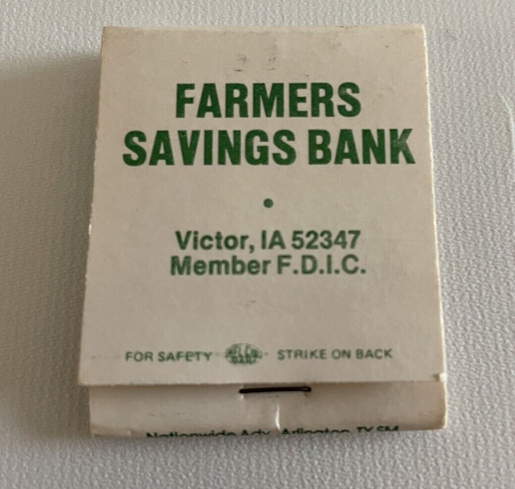 Vintage Farmers Savings Bank Victor IA 1970’s Matchbook  Unstruck