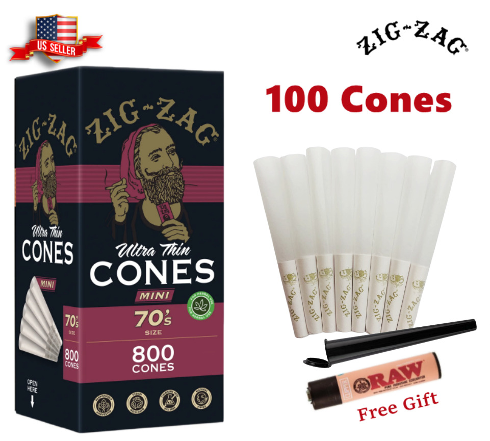 Zig-Zag® Ultra Thin Paper Cones 70mm Minis Size 100 Pack & Free Clipper Lighter