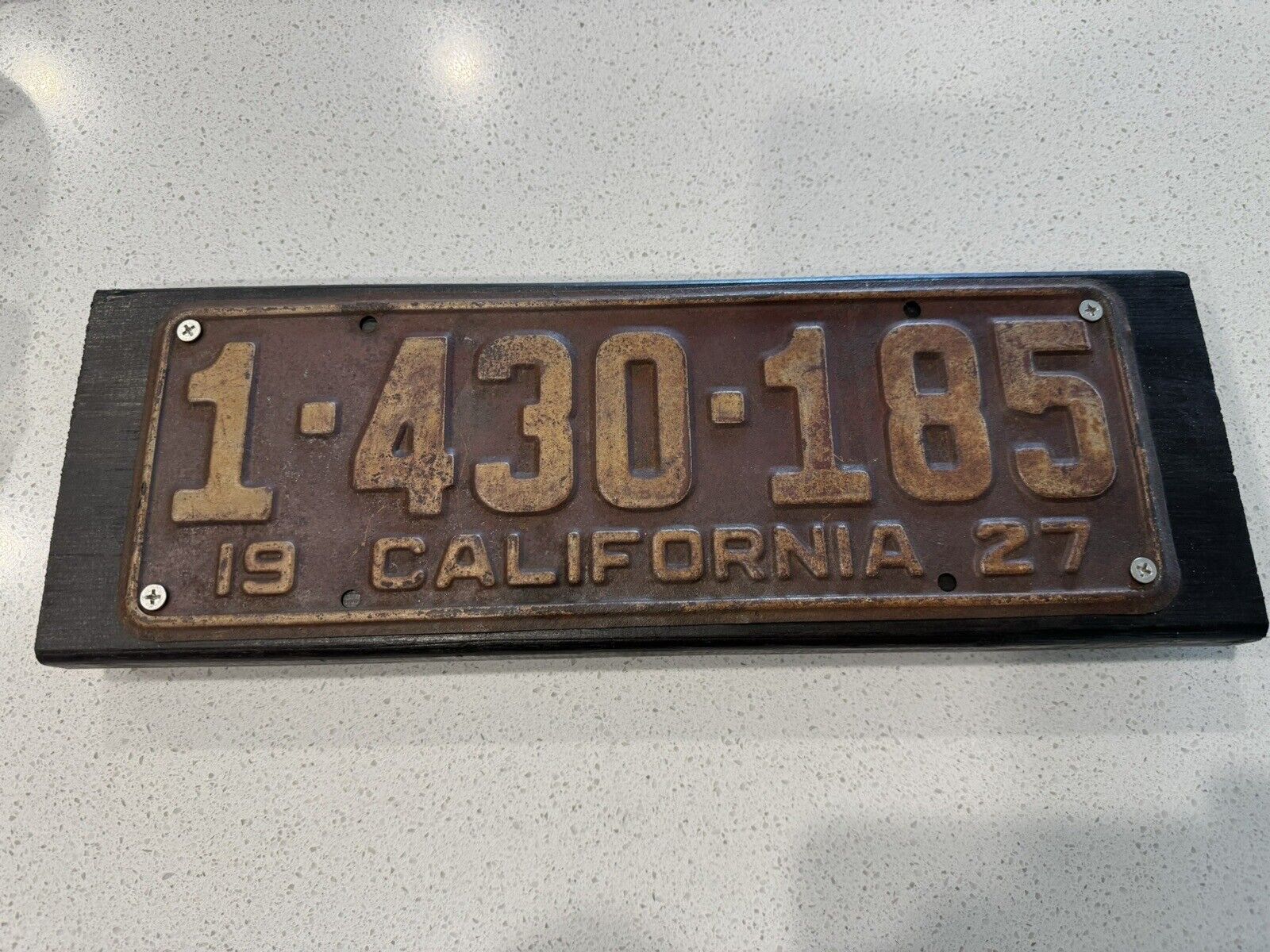 1927 California License Plate Mounted On A Stained Pcs. Of BC Cedar Ready To Han