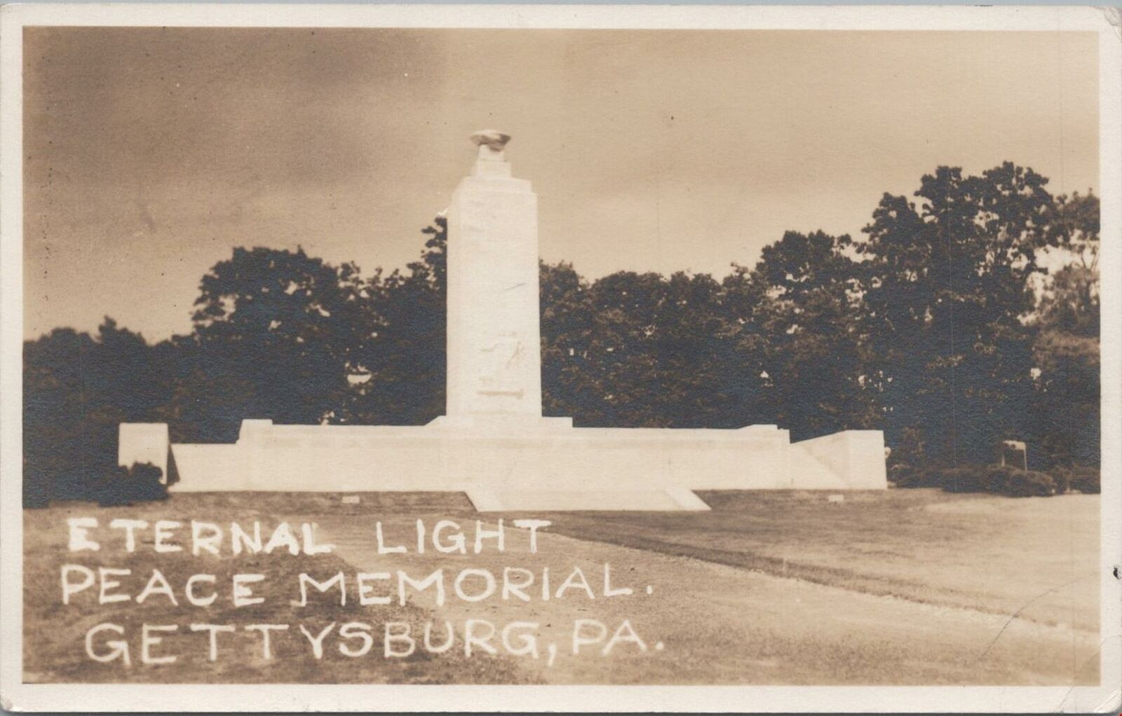 RPPC Postcard Eternal Light Peace Memorial Gettysburg PA 