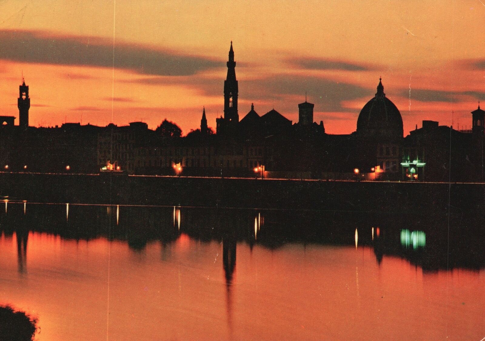 Postcard Tramonto Sull\'Arno Sunset Firenze Lighted Buildings Florence Italy