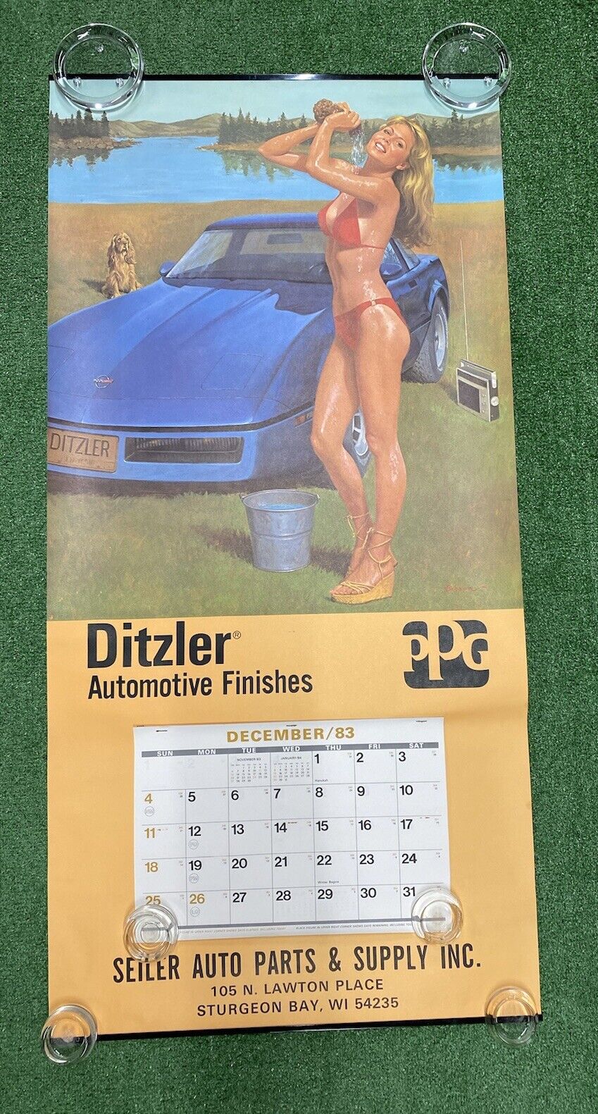 Vintage 1984 Ditzler Automotive Advertising Calendar Pin up Corvette
