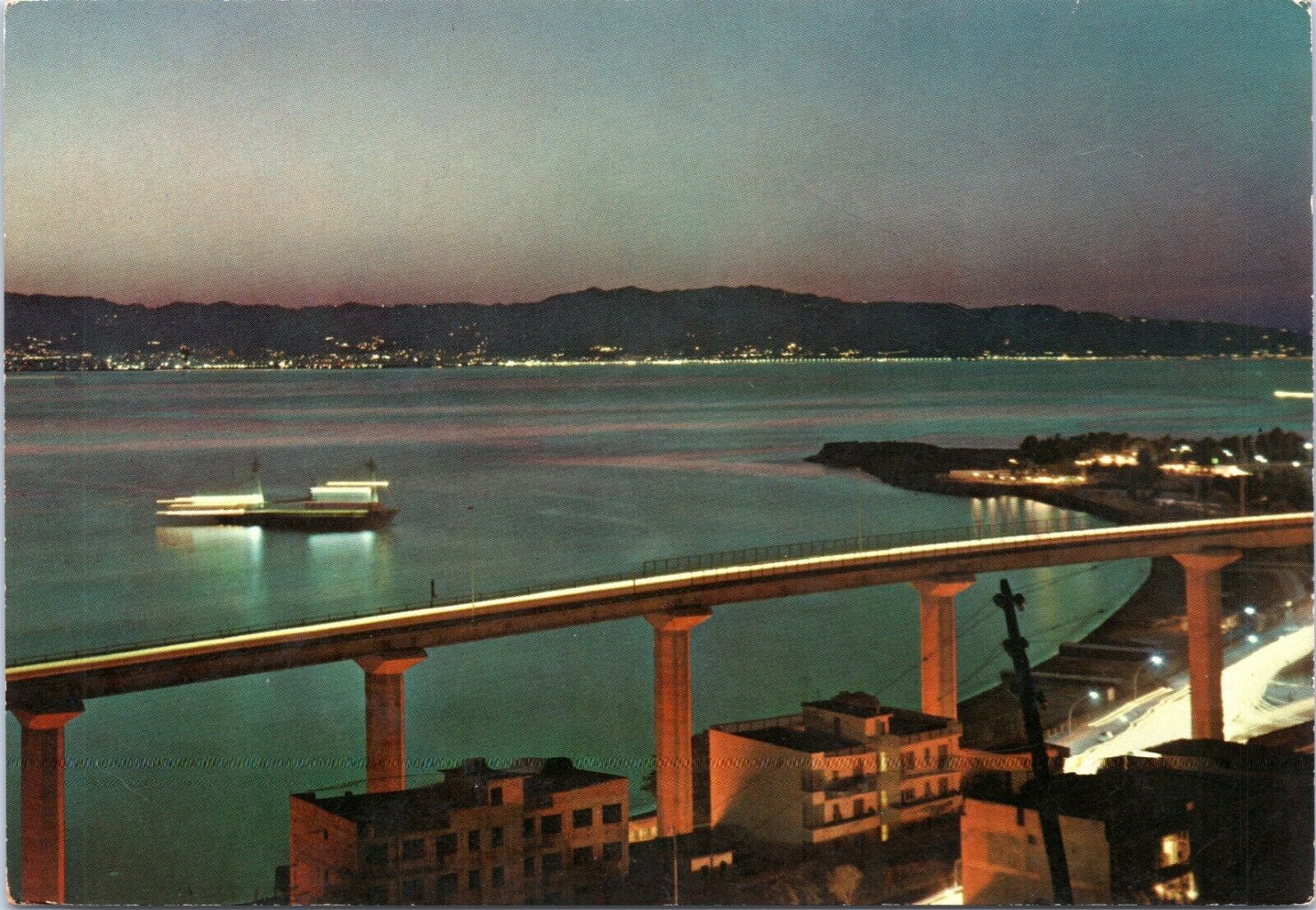 postcard Italy - Reggio Calabria - View of the Straits by Night