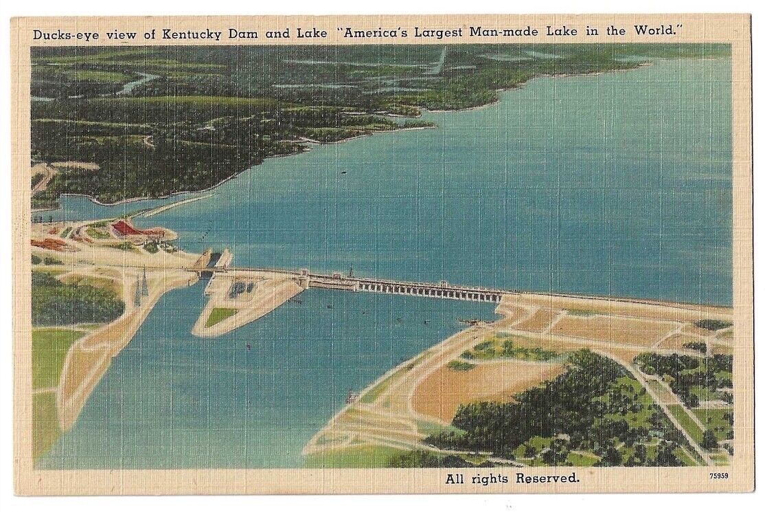 Kentucky Dam c1940\'s aerial view of Kentucky Lake, Tennessee River