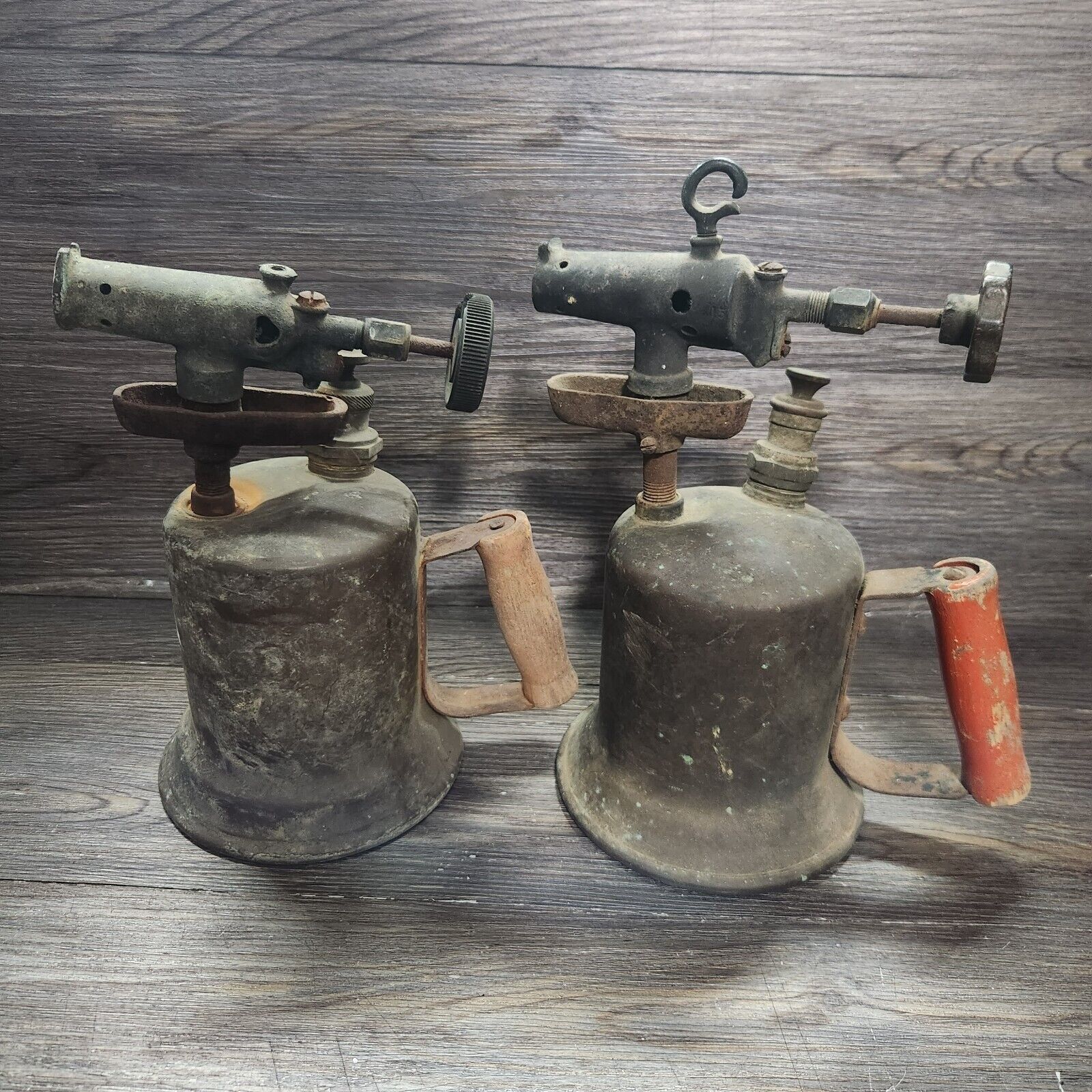 Two Vintage Brass Gasoline Blow Torches Antique