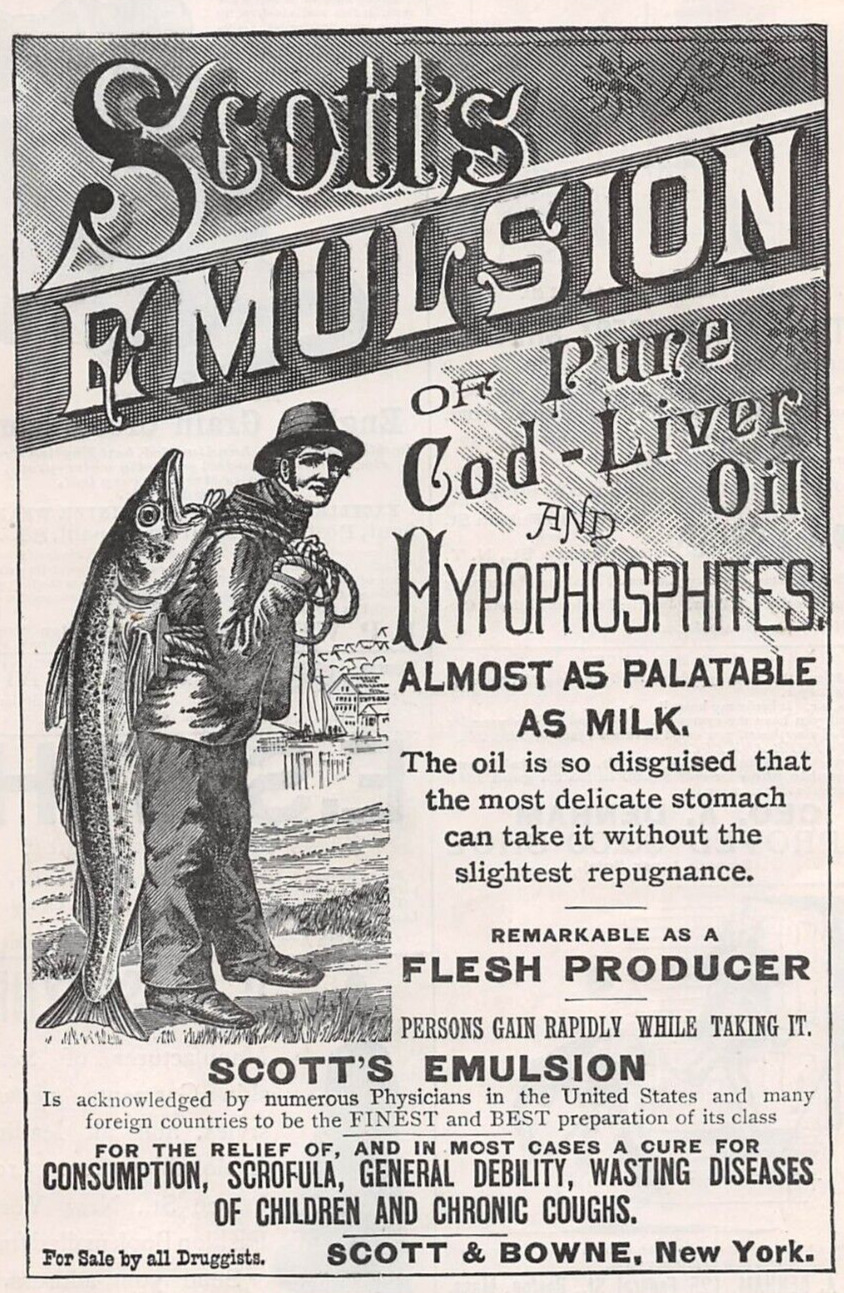 antique 1888 ad Scott's EMULSION of Pure Cod Liver Oil 