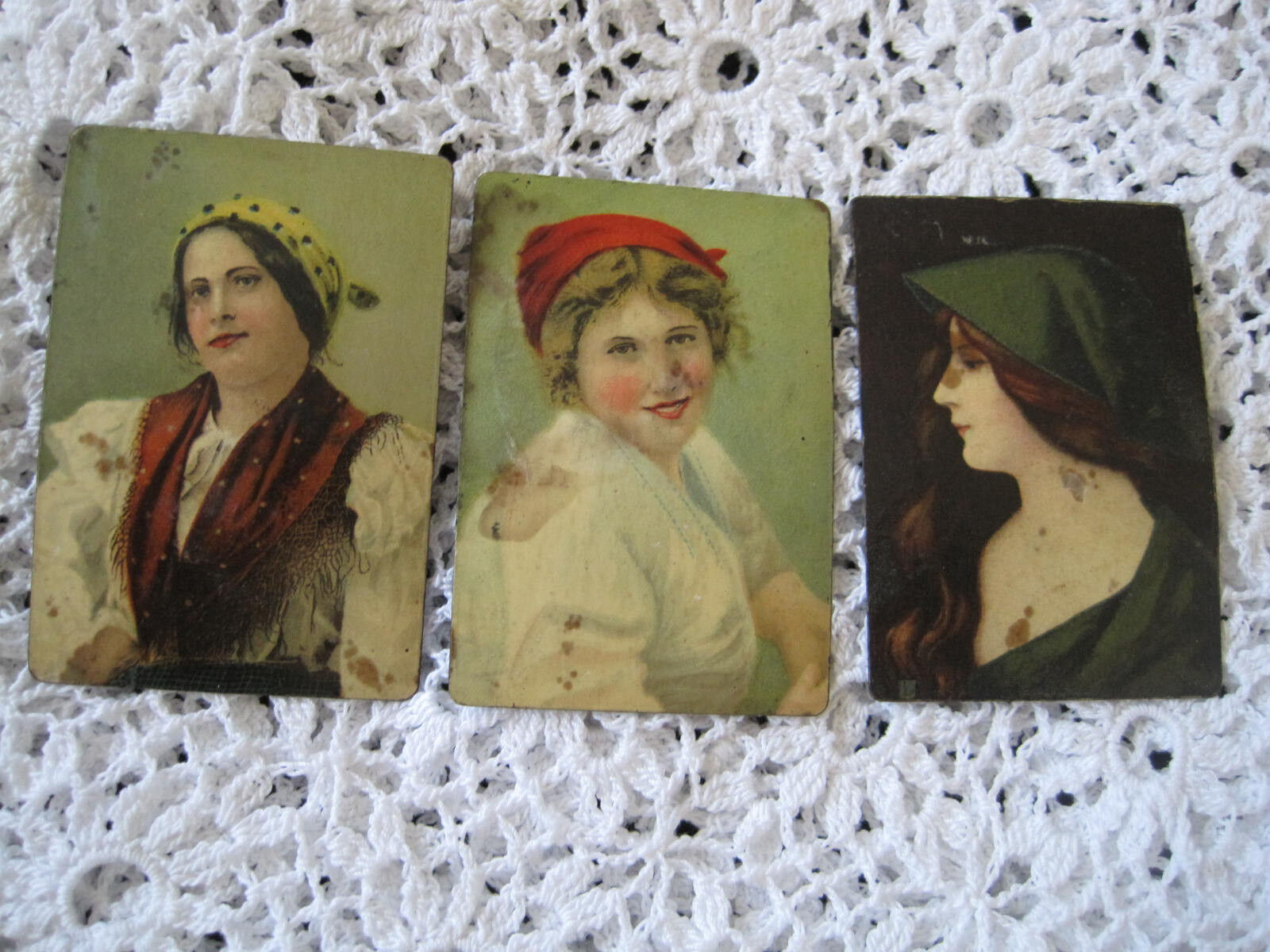 Peasant Girl Tin Pictures Made Germany Small Lot 3 Vintage Art
