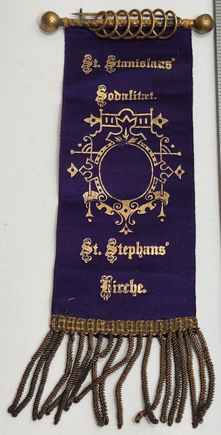 Rare Antique St. Stanislaus Sodalitat St Stephans Birche bronze Ribbon Pin Badge