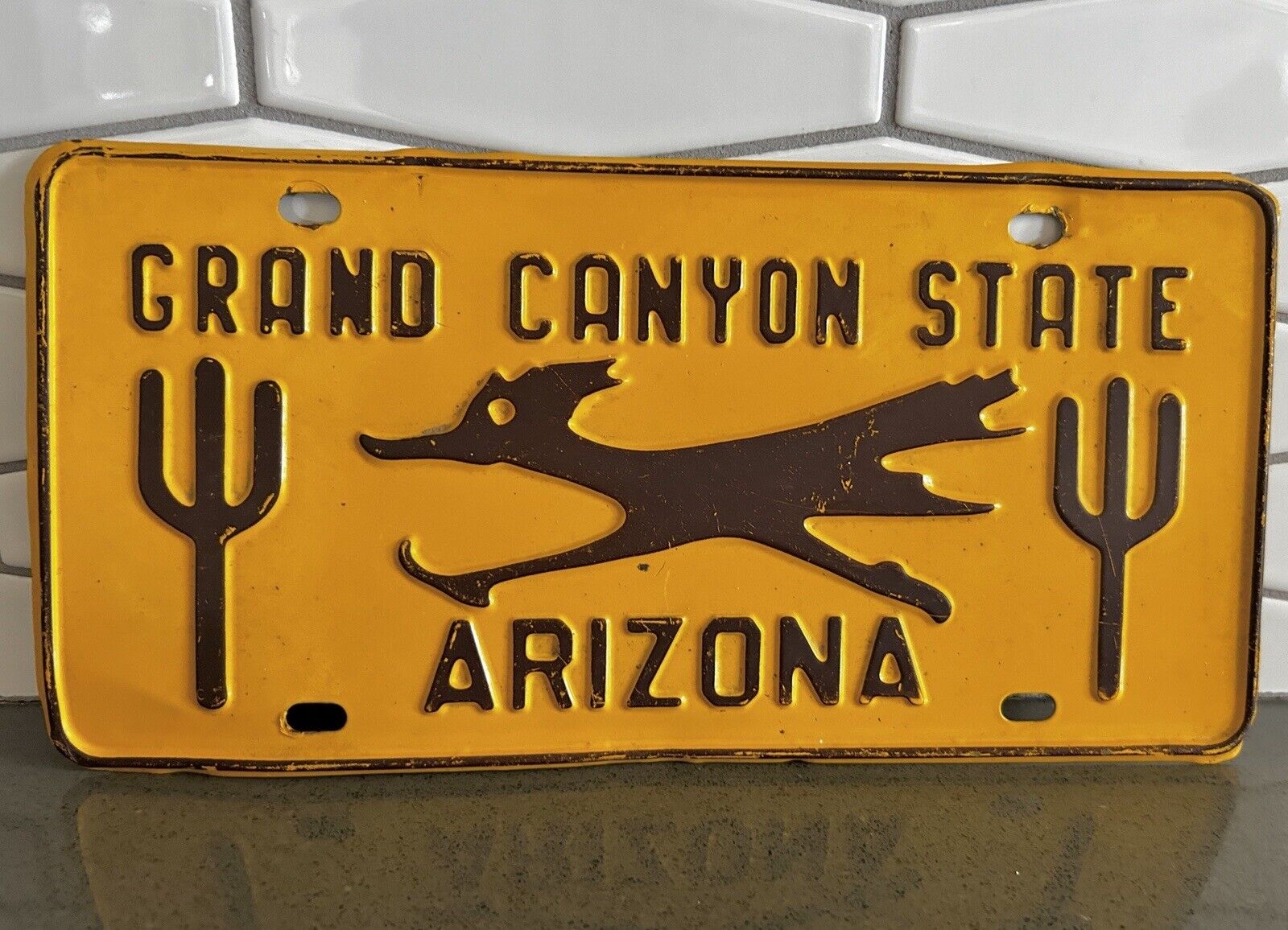Vintage STEEL 1960's Road Runner ARIZONA  License Plate Grand Canyon Phoenix