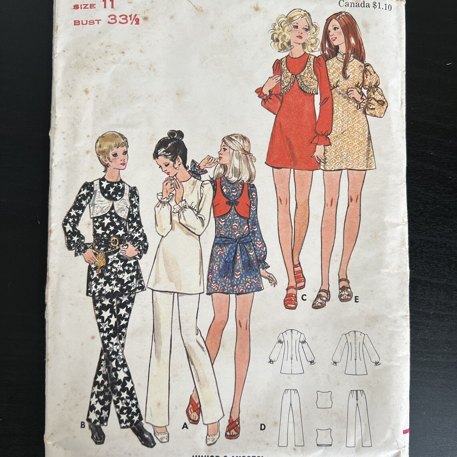 Vintage 1970s Butterick 5839 Boho Dress Pants + Bolero Sewing Pattern 11 CUT