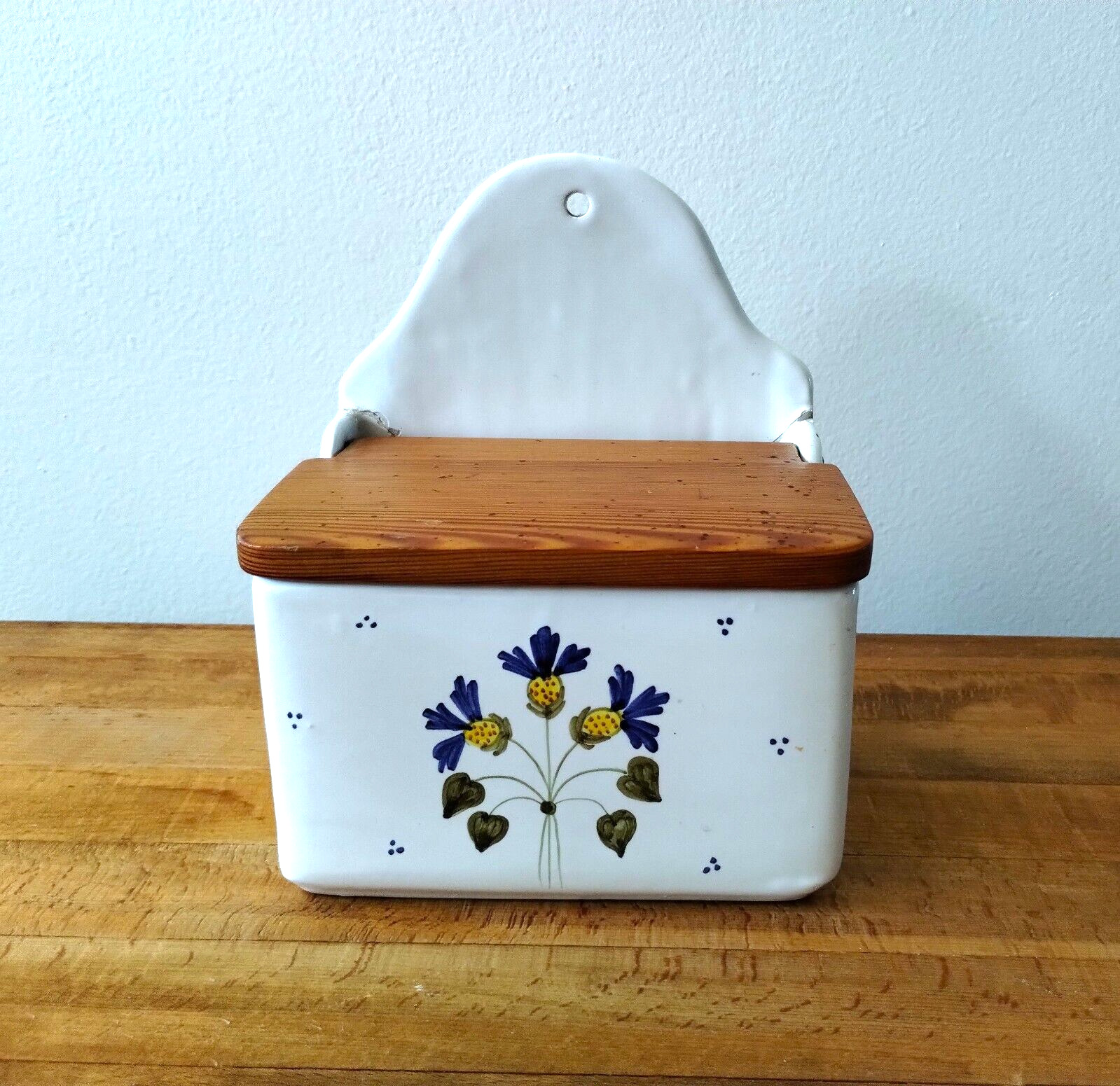 Ceramic Salt Box with wooden lid Deruta Vintage Made in Italy ~ Numbered
