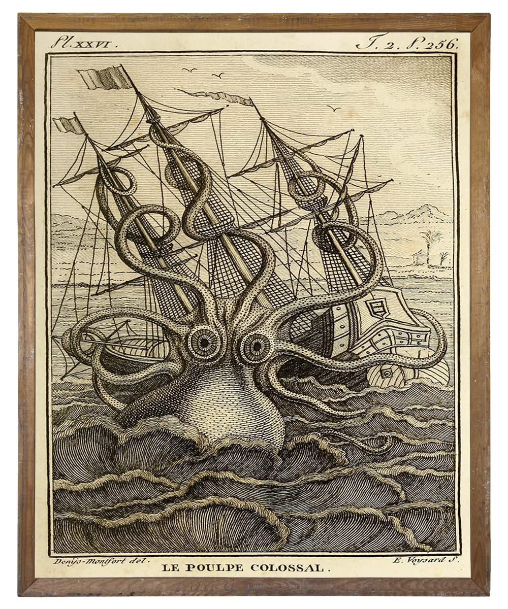 Vintage Steampunk Octopus Wall Decor - Pirates Kraken Pictures Wall Art - Retro 
