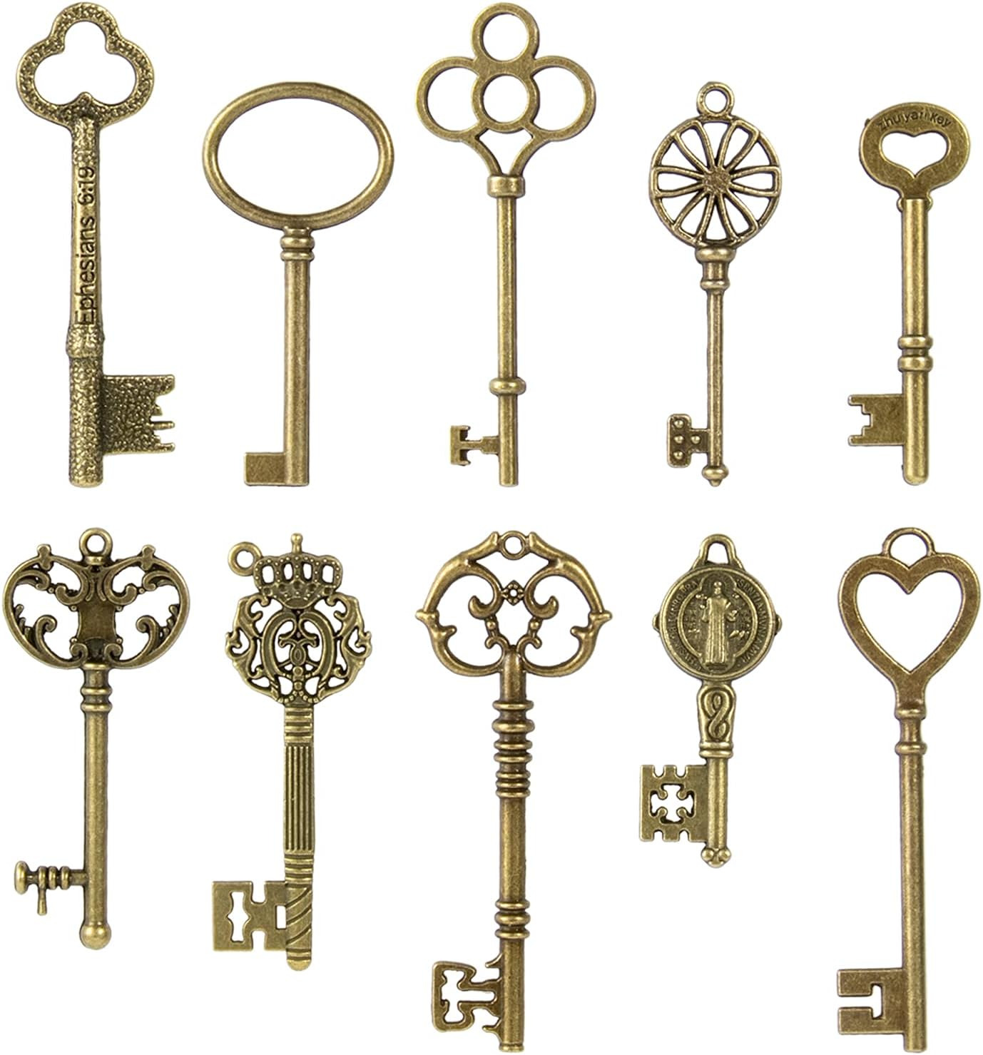 Vintage Skeleton Keys Set, Filigree Steampunk Keys, Antique Bronze Keys Charms P