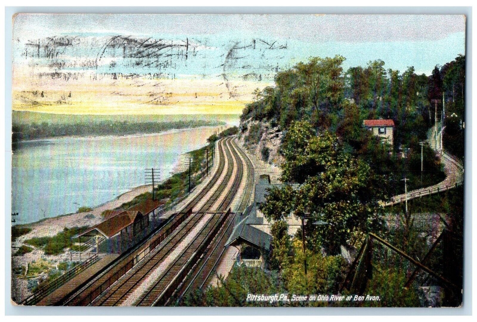 1909 Scene On Ohio River At Ben Avon Pittsburg Pennsylvania PA Vintage Postcard