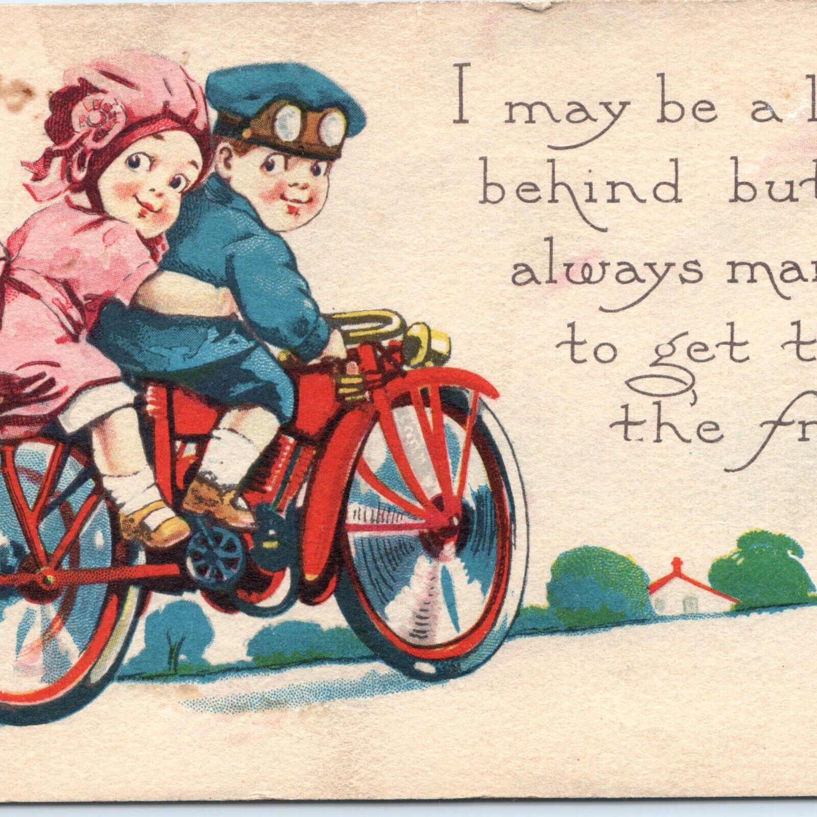 c1910s SAMPLE Postcard Motorcycle Kids Topeka, Kans Cute Boy & Girl Zercher A71