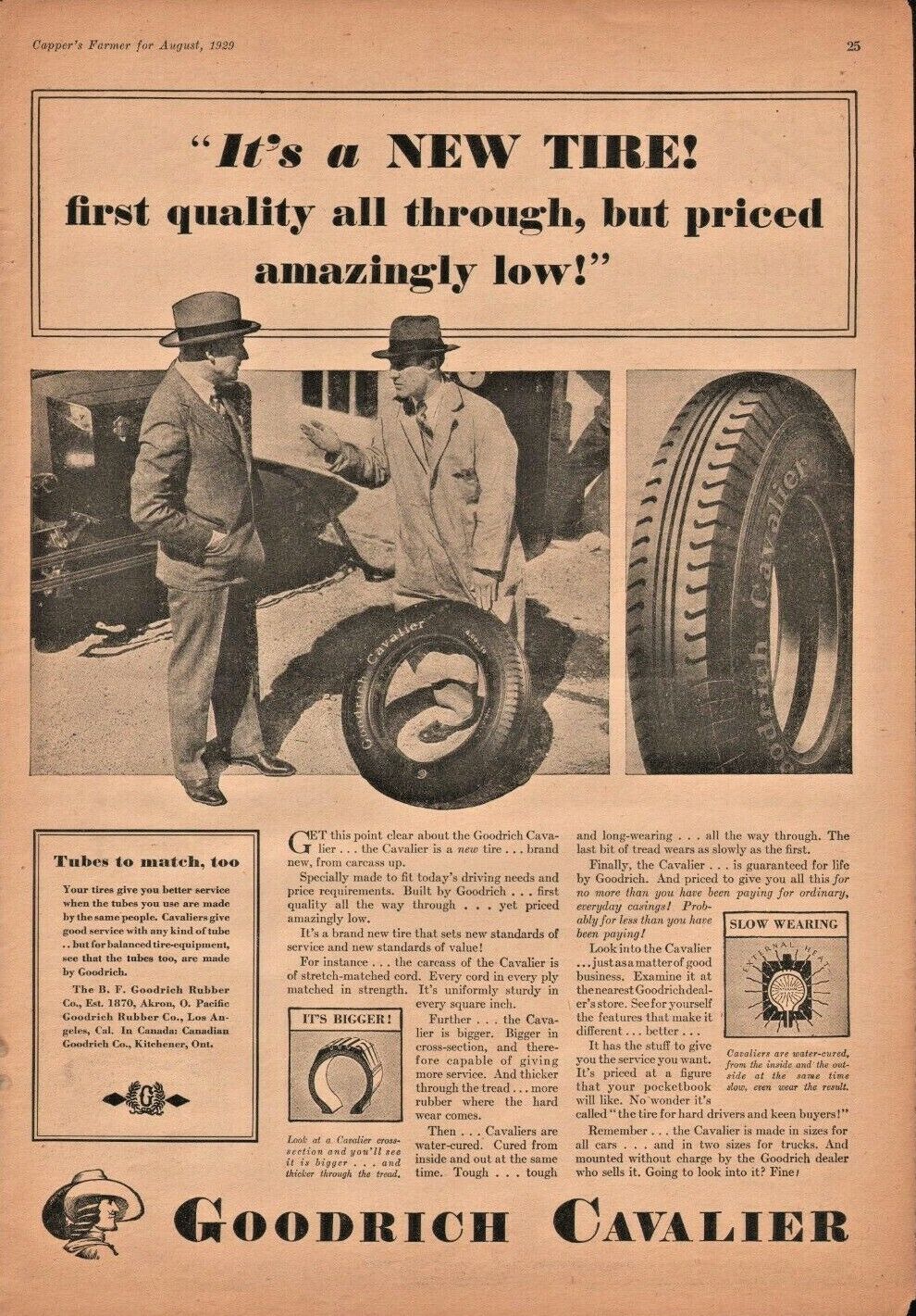1929 Goodrich Cavalier Tire BF Goodrich Rubber Co Akron Ohio - Vintage Ad