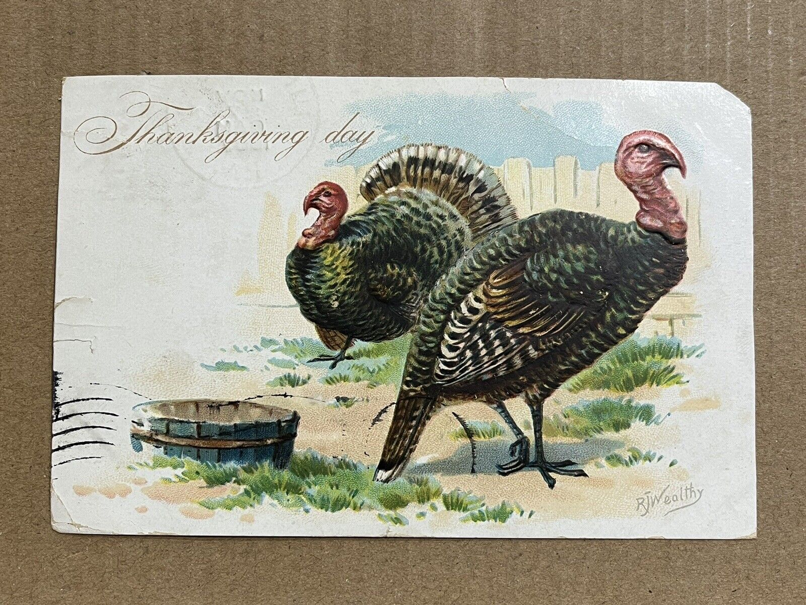 Postcard Raphael Tuck Thanksgiving Dinner Turkey Artist Signed RJ Wealthy Vtg PC