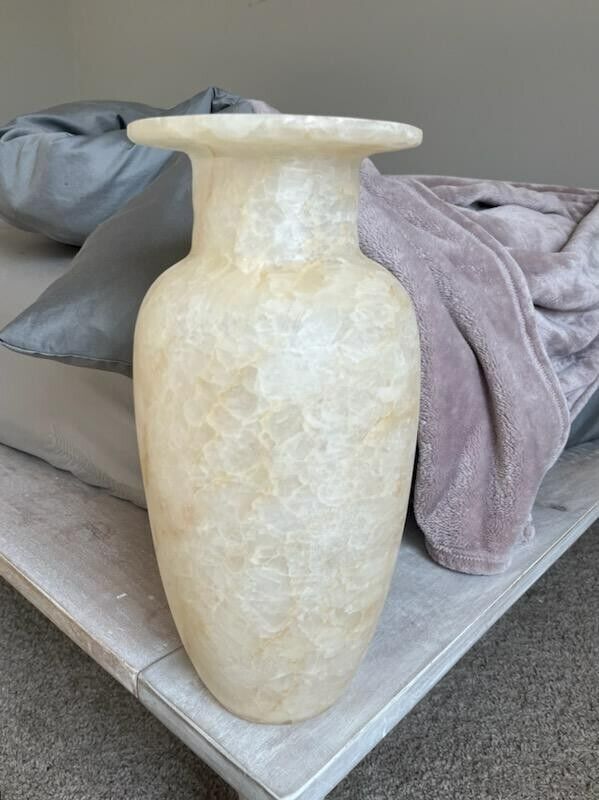 Exquisite Egyptian Museum Replica Hand Carved Alabaster Vase 14\