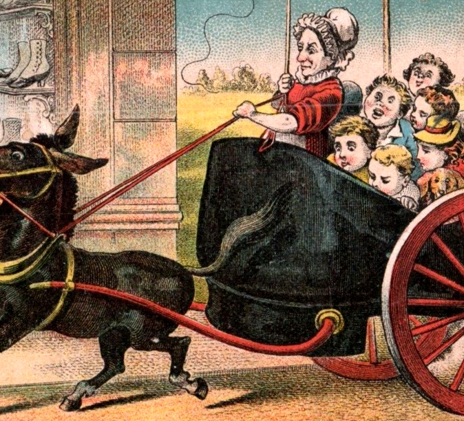 1870s A.S.T. Co. Charles Brendel Lady Kids Donkey Pulling Shoe-Wagon #6H