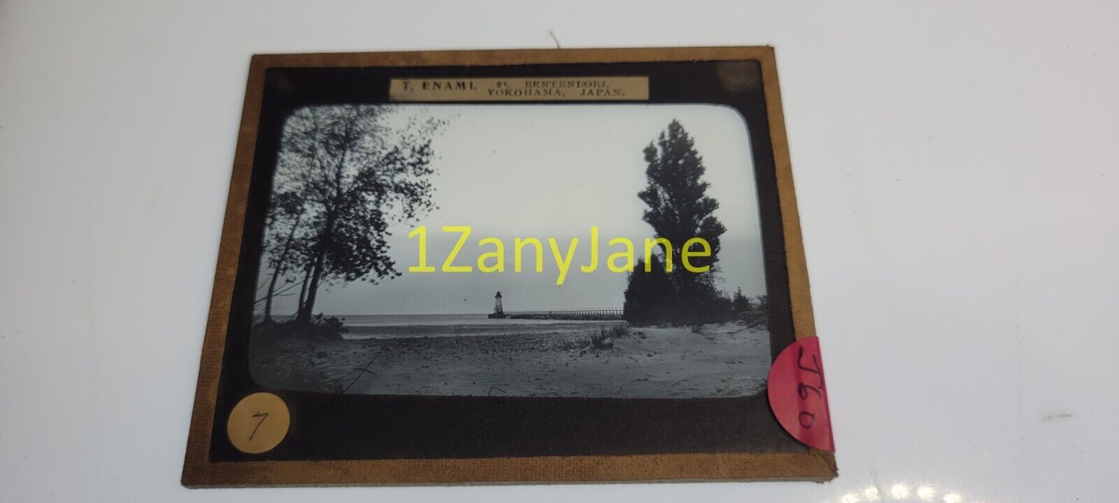 J60 HISTORIC Glass Magic IROQUOIS AREA 7 T ENAMI LIGHTHOUSE IN DISTANCE ON BEACH