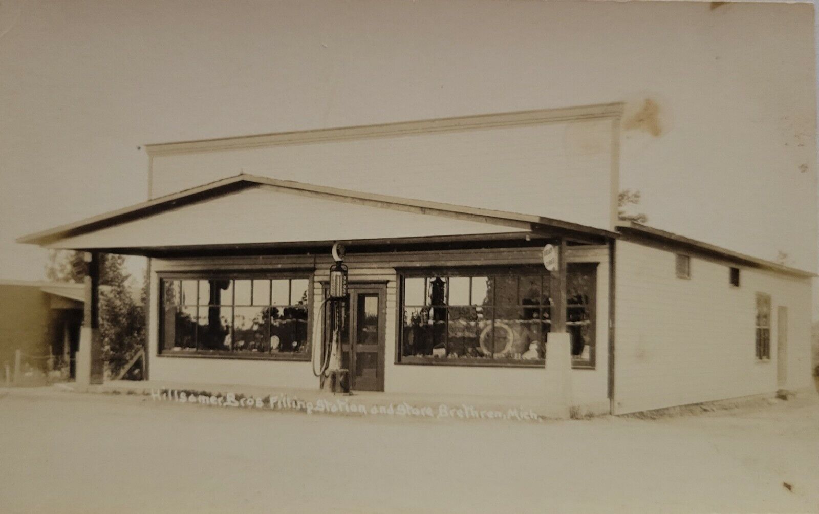 BRETHREN MICHIGAN RPPC Filling Station View Real Photo Postcard Manistee County 