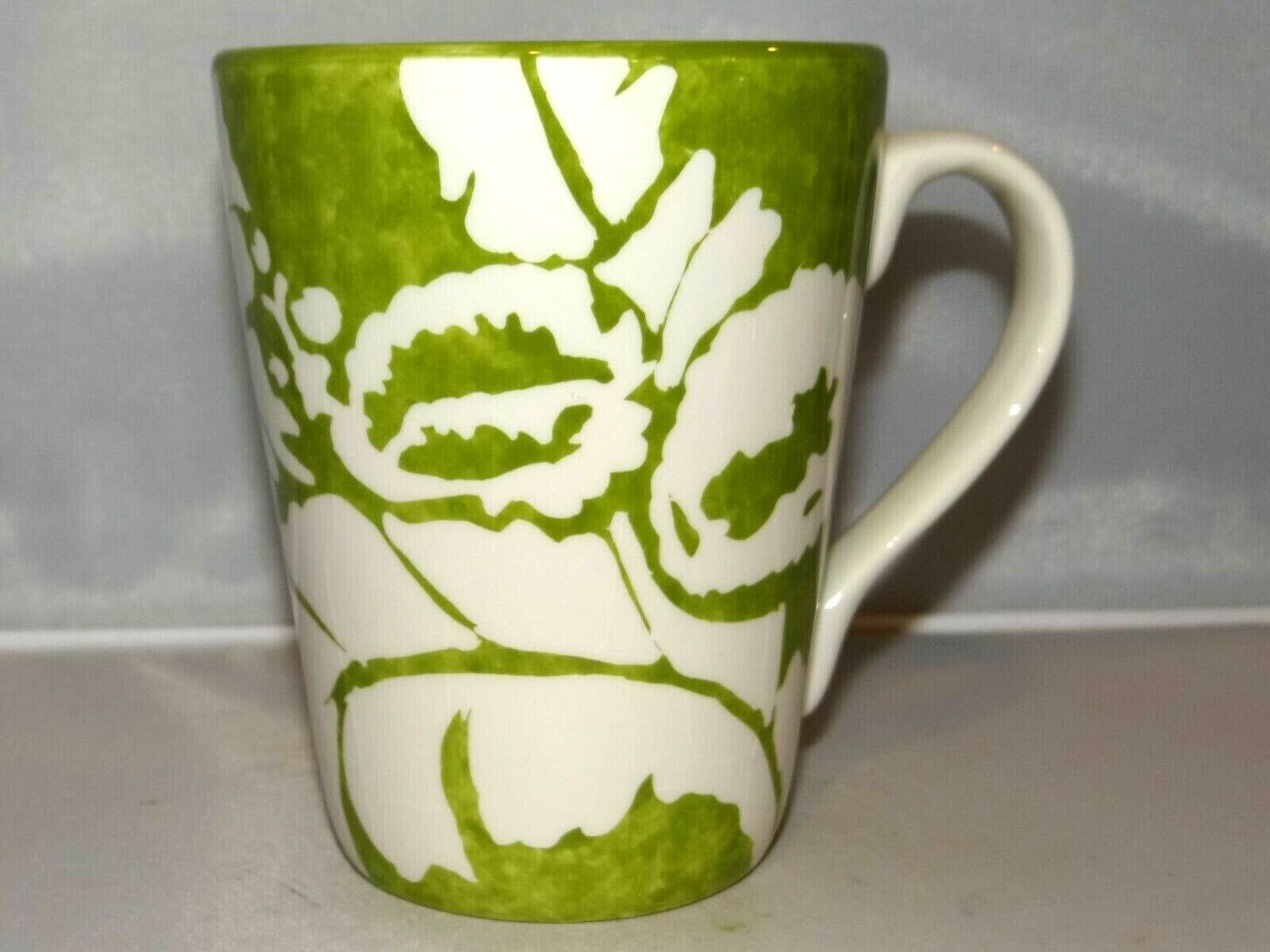 Roscher Ambiance Collection Green Apple & White 12oz. Coffee Mug Cup Stoneware