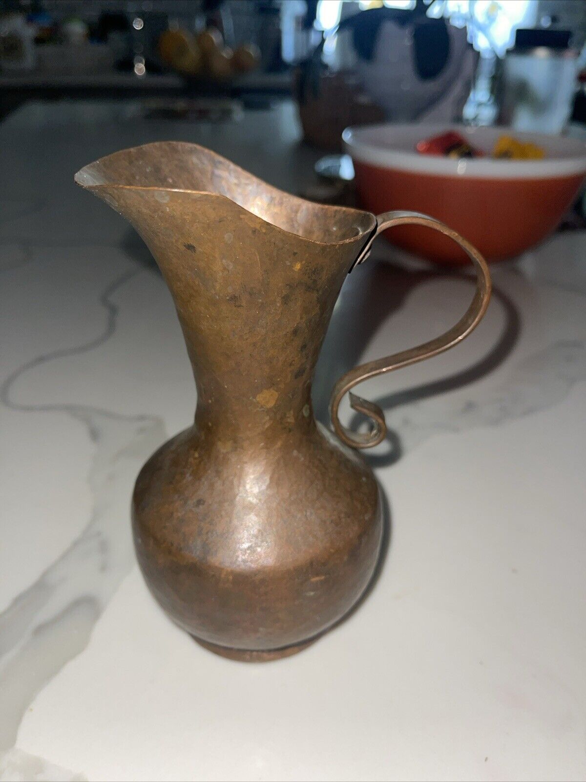 Copper Pitcher Hand Hammered Rustic Vintage 6“ Natural Patina