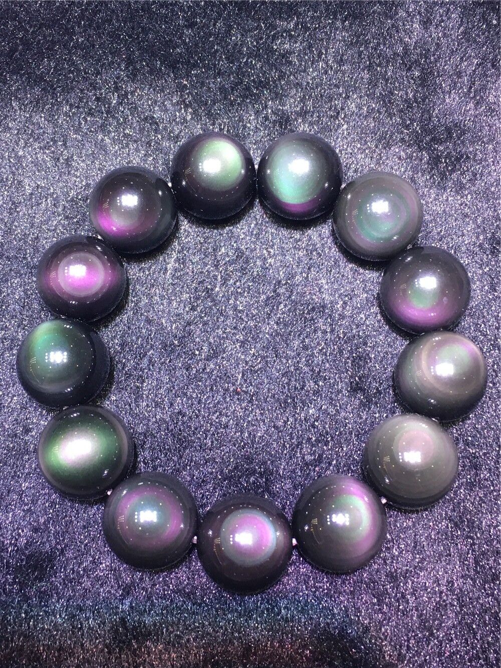18mm Natural Rainbow Obsidian Double Eyes Gems Round Beads Stretch Bracelet Gift
