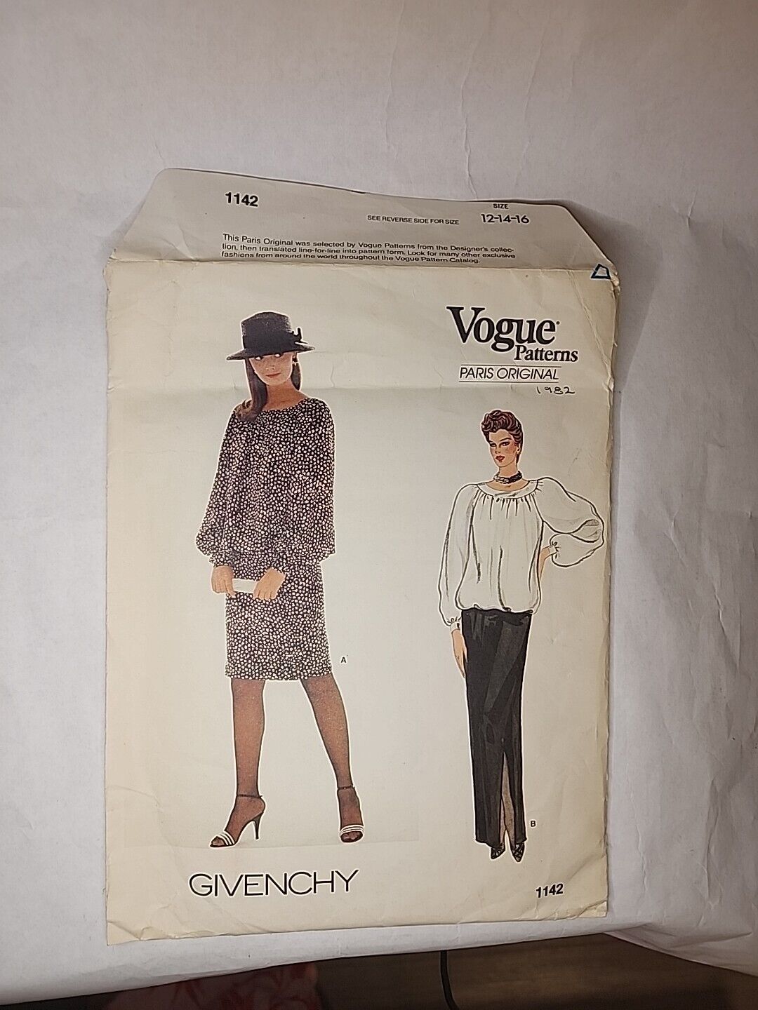 Vintage 1982 Vogue Patterns Paris Original 1142 Top And Skirt By Givenchy UNCUT